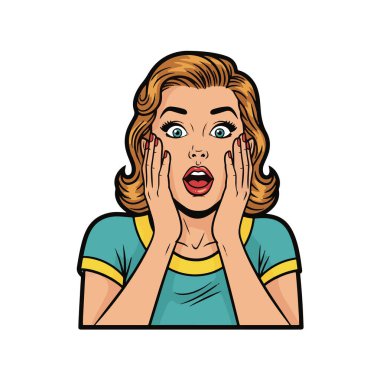 Şaşırmış genç bir kadının Retro Pop tarzı çizimi