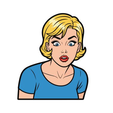 Biraz öne eğilmiş meraklı genç bir kadının Retro Pop tarzı yarı vücut çizimi