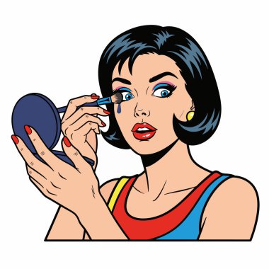 Göz farı süren genç bir kadının Retro Pop tarzı yarı vücut çizimi