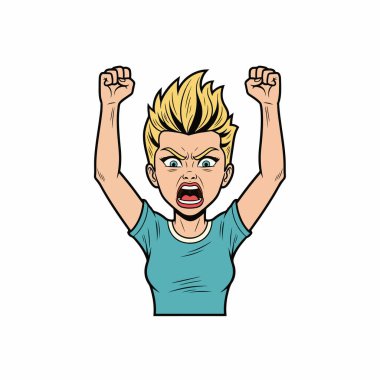 Kısa dikenli saçlı genç bir kadının Retro stili yarı vücut çizimi