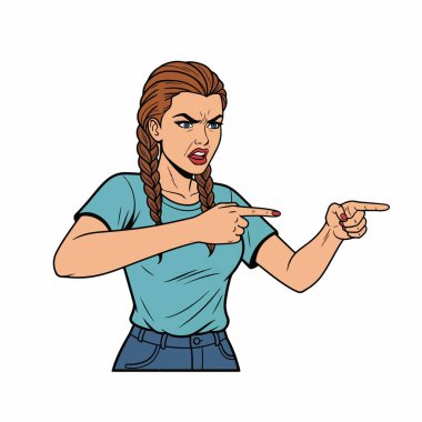 Saçları örgülü genç bir kadının Retro stili yarım vücut çizimi