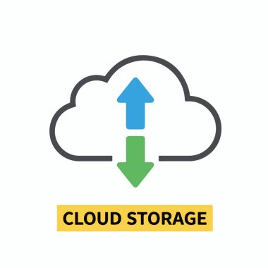 Düz vektör simgesi, yukarı ve aşağı okları olan basit bulut, bulut depolama ve dosya aktarımı kavramı