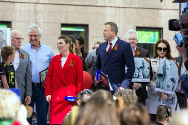 2018.09.05, Moscow, Rusya Federasyonu. Zafer günü geçit töreni sırasında kayıt Tv programı. TV Kanal 2 