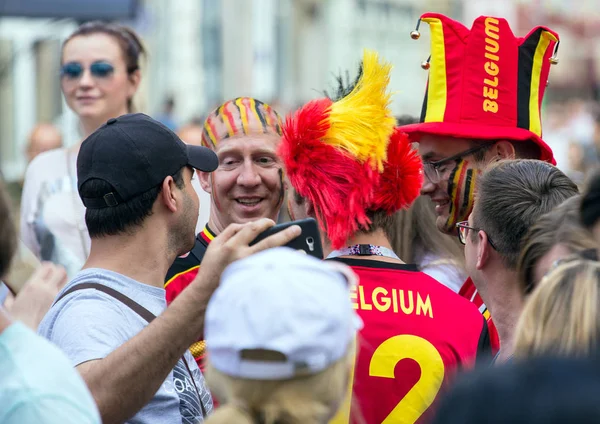 2018 Moscou Rússia Fãs Belgas Futebol Rua Moscovo Copa Mundo — Fotografia de Stock