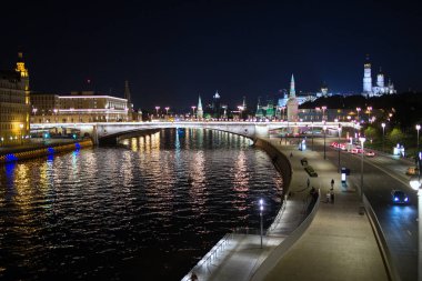 2018.07.13, Moscow, Rusya Federasyonu. Panoramic bu gece Moskova ile görüntüleyin. Moskova Cityscape gece.