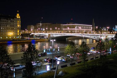 2018.07.13, Moscow, Rusya Federasyonu. Panoramic bu gece Moskova ile görüntüleyin. Moskova Cityscape gece.