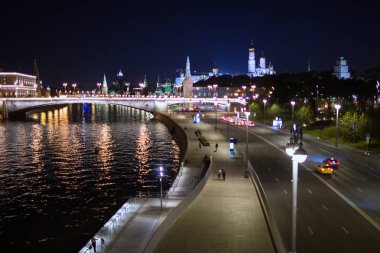 2018.07.13, Moscow, Rusya Federasyonu. Panoramic bu gece Moskova ile görüntüleyin. Moskova Cityscape gece.