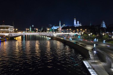 2018.07.13, Moscow, Rusya Federasyonu. Panoramic bu gece Moskova ile görüntüleyin. Moskova Cityscape gece.