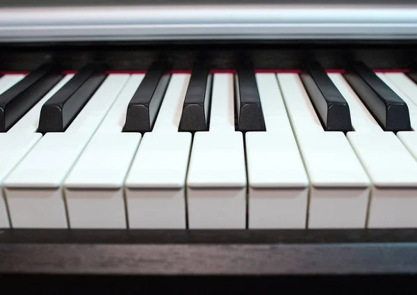 Teclado Piano Perto Elementos Instrumento Musical Linhas Cores Preto Branco — Fotografia de Stock