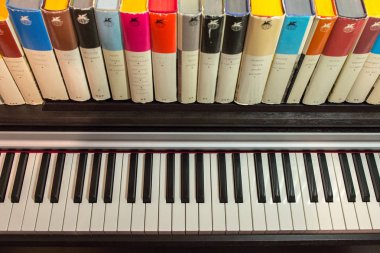 11.14.2018, Moscow, Rusya Federasyonu. Kitap piyano çalarım. Edebiyat ve müzik kavramı.