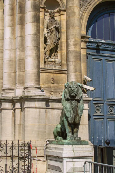 Lion Socha Vchodu Historické Budovy Paříži Památky Paříže — Stock fotografie