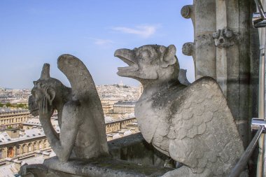 05.03.2008, Paris, Fransa. Dekoratif elemanlar cephesinde. Dekoratif elemanlar Katedrali. Paris seyahat.