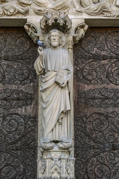 Santos Portal Fachada Notre Dame Visões Arquitetura Paris — Fotografia de Stock