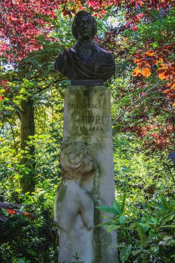 05.07.2008, Paris, Fransa. Polonyalı besteci Chopin bahar Park büstü.