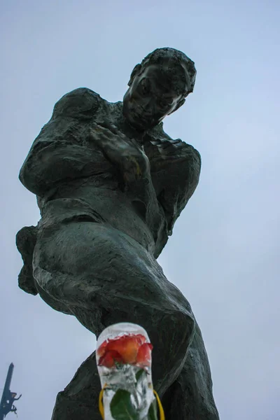 2009.02.28, Moscow, Russia. Sculpture of a man in Victory Park. Sightseeing of Moscow. Memory of the War.