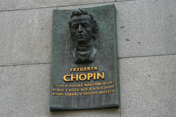 2009 Praga República Checa Vista Frontal Lateral Placa Conmemorativa Chopin — Foto de Stock