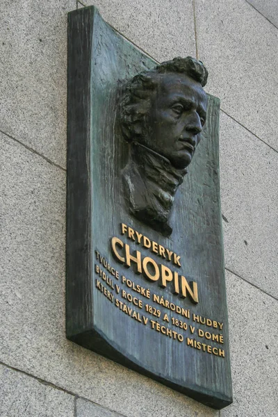 2009 Praga República Checa Vista Lateral Izquierda Placa Conmemorativa Chopin — Foto de Stock