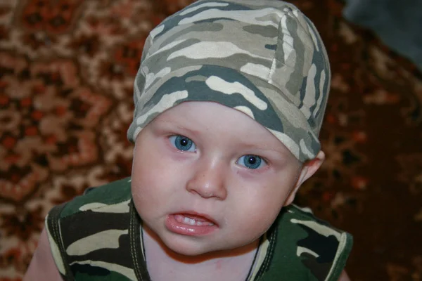 2009 Kaluga Russie Portrait Petit Garçon Vêtements Camouflage Bandana Camouflage — Photo