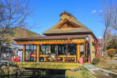 2013.01.03, Oshino Hakkai, Japonya. Fuji Dağı'nın çok da uzak olmayan küçük bir turistik köy. Japonya seyahat.