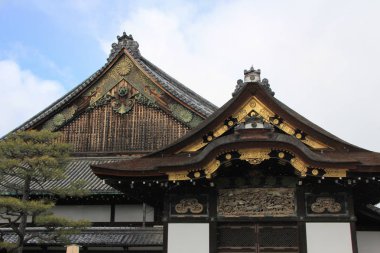 2013.01.04, Kyoto, Japonya. Ninomaru Palace faade dekoratif unsurları. Japonya'nın antik mimari.