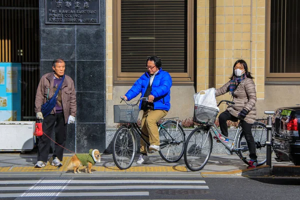 2013 自転車が道路を横断しようと冬のシーズンで京都の街並 — ストック写真