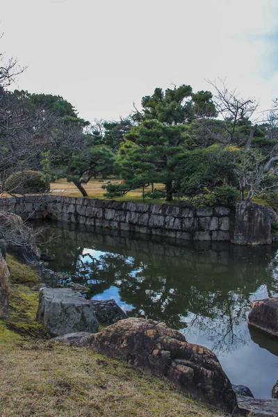 2013 Kyoto Japan Pond Ninomaru Garden Winter Season Ancient Sights — Stock Photo, Image