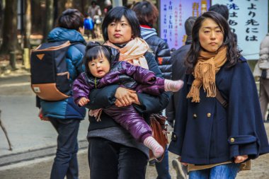 2013.01.05, Nara, Japonya. Grup Nara Parkı yürüme yerliler. İnsanlar Japonya.