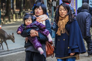 2013.01.05, Nara, Japonya. Grup Nara Parkı yürüme yerliler. İnsanlar Japonya.