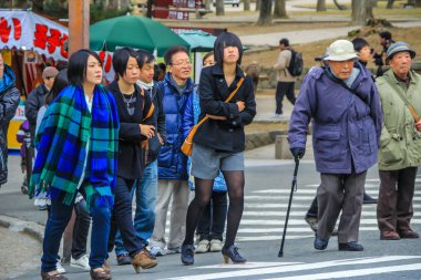 2013.01.05, Nara, Japonya. Yerliler gidişat geçmek için yol.
