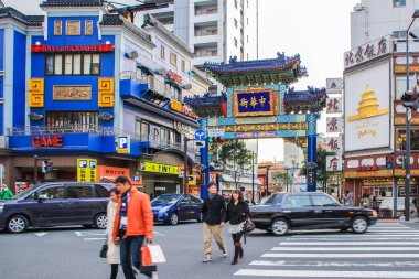 2013.01.06, Yokohama, Japonya. Yokohama Chinatown mimarisi. Şehir ilginç yerler etrafında yürüyüş.