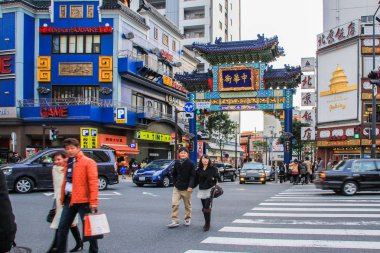 2013.01.06, Yokohama, Japonya. Yokohama Chinatown mimarisi. Şehir ilginç yerler etrafında yürüyüş.