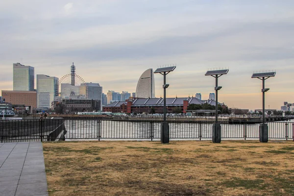 2013 Yokohama Japonya Gün Batımı Arka Planda Yokohama Liman Cityscape — Stok fotoğraf