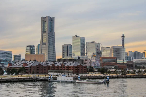 2013 Yokohama Japan Port Cityscape Yokohama Background Sunset Skyscrapers Fuji — Stock Photo, Image