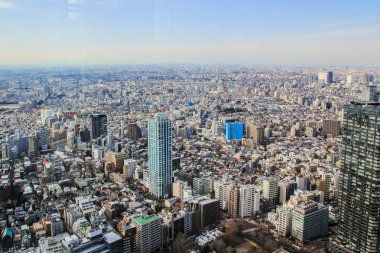 2013.01.07, Tokyo, Japonya. Günbatımı Tokyo City panoramik görünümü. Japonya 'nın modern mimarisi. Asya etrafında seyahat.