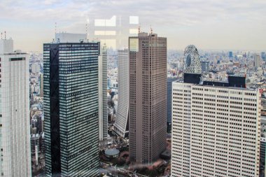 2013.01.07, Tokyo, Japonya. Günbatımı Tokyo City panoramik görünümü. Japonya 'nın modern mimarisi. Asya etrafında seyahat.