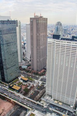 2013.01.07, Tokyo, Japonya. Günbatımı Tokyo City panoramik görünümü. Japonya 'nın modern mimarisi. Asya etrafında seyahat.