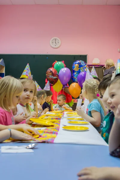 2019 Moscow Russia Children Sitting Festive Table Happy Birthday Little — Stock Photo, Image