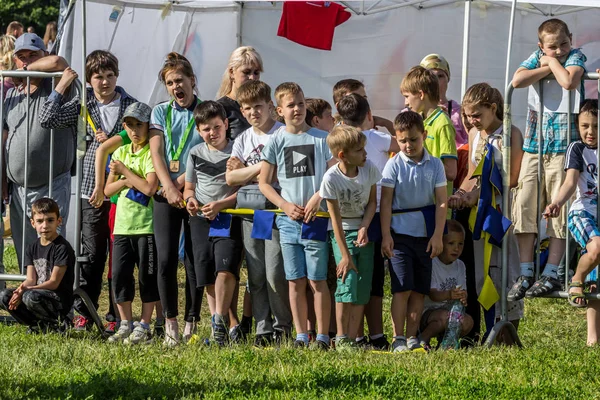 2019 Moscow Russia Children Watching Battle Two Teams Young Fans — Stock Photo, Image