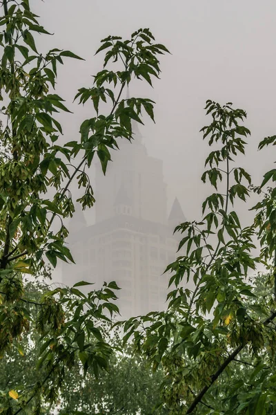 2010.08.15, Moscow, Russia. Building in thick smoke. A smoke in Moscow from forest fires in the regions.