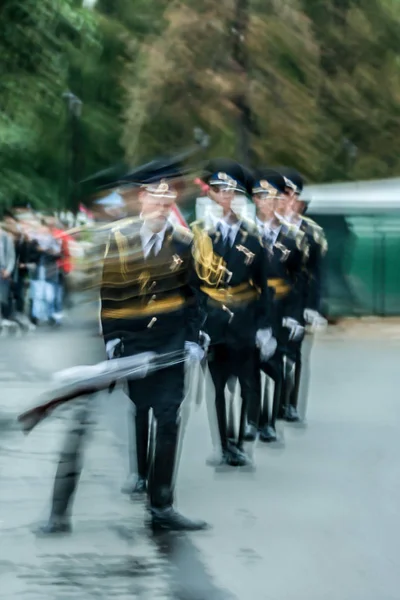 2010 Moscou Rússia Jovens Cadetes Marchando Perto Kremlin Efeito Turvo — Fotografia de Stock