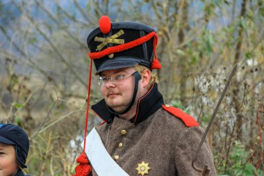 21.10.2012, Maloyaroslavets, Rusya. Fransız ve Rus orduları arasındaki 1812 savaşının yeniden inşası büyük bir hevesle yapılıyor.. 