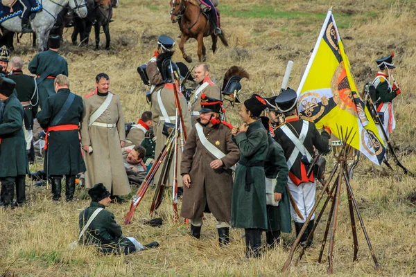 2012 Maloyaroslavets Rússia Reconstrução Produção Batalha 1812 Entre Exércitos Francês — Fotografia de Stock