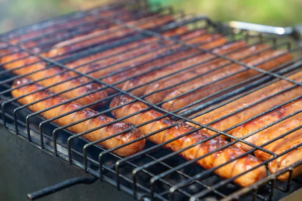 Barbecue Grill Sausages Close Dinner Nature — Stock Photo, Image