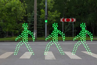 Green people walking pedestrian crossing clipart