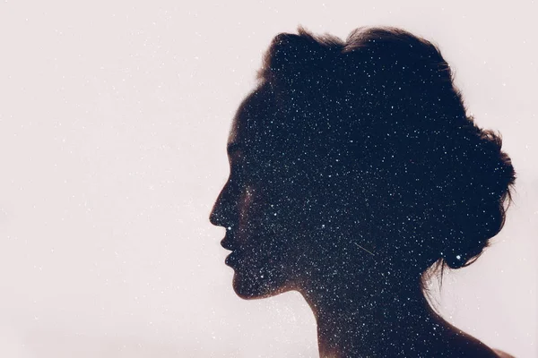 Girl Space Silhouette Starry Sky — Stock Photo, Image