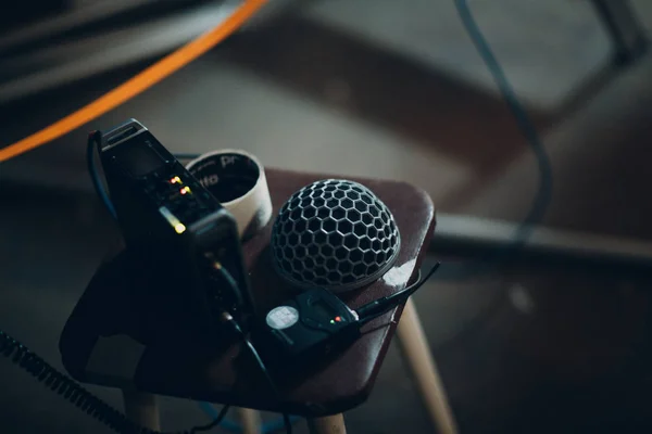 Sound recording equipment on table