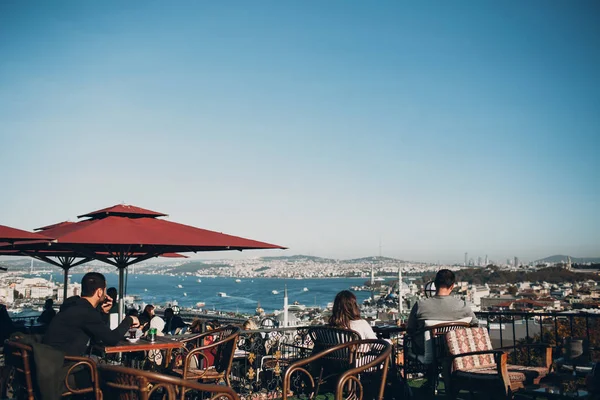 Istanbul Turkey View Bosphorus Cafe Hill Suleymaniye Camii Mosque — Stock Photo, Image