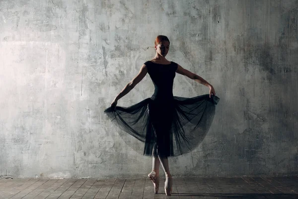 Ballerina Transparent Black Dress Young Beautiful Woman Ballet Dancer — Stock Photo, Image