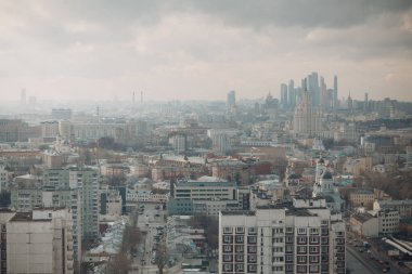 Moscow City ve komşu alanlarda. Moskova, Rusya'nın merkezi.