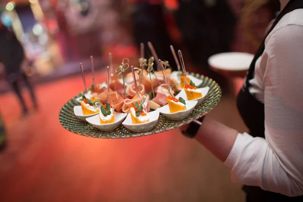 Catering Mat Och Snacks Koncept Mellanmål Plattan — Stockfoto